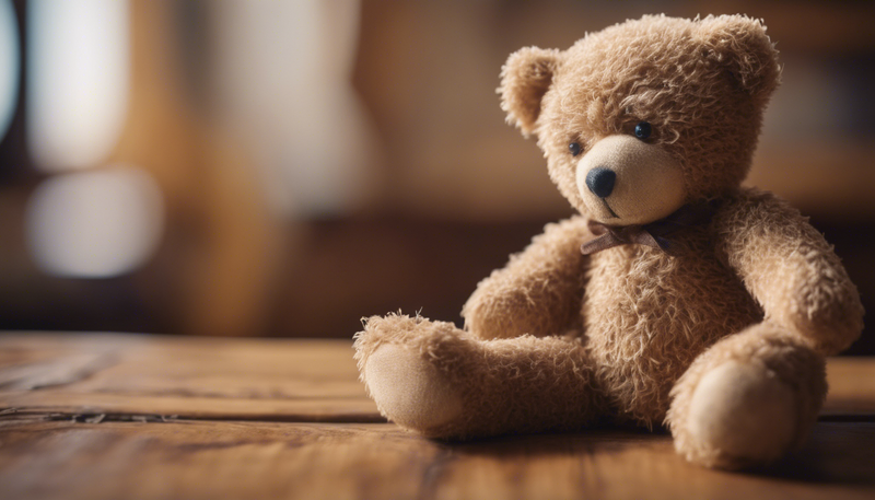 A brown teddy bear sitting on an object