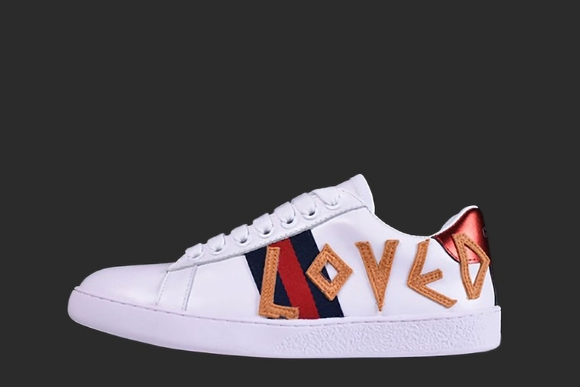 GUCCI ACE EMBROIDERED LOW-TOP SNEAKER WITH LOVED womens 497090 DOPE0 9095