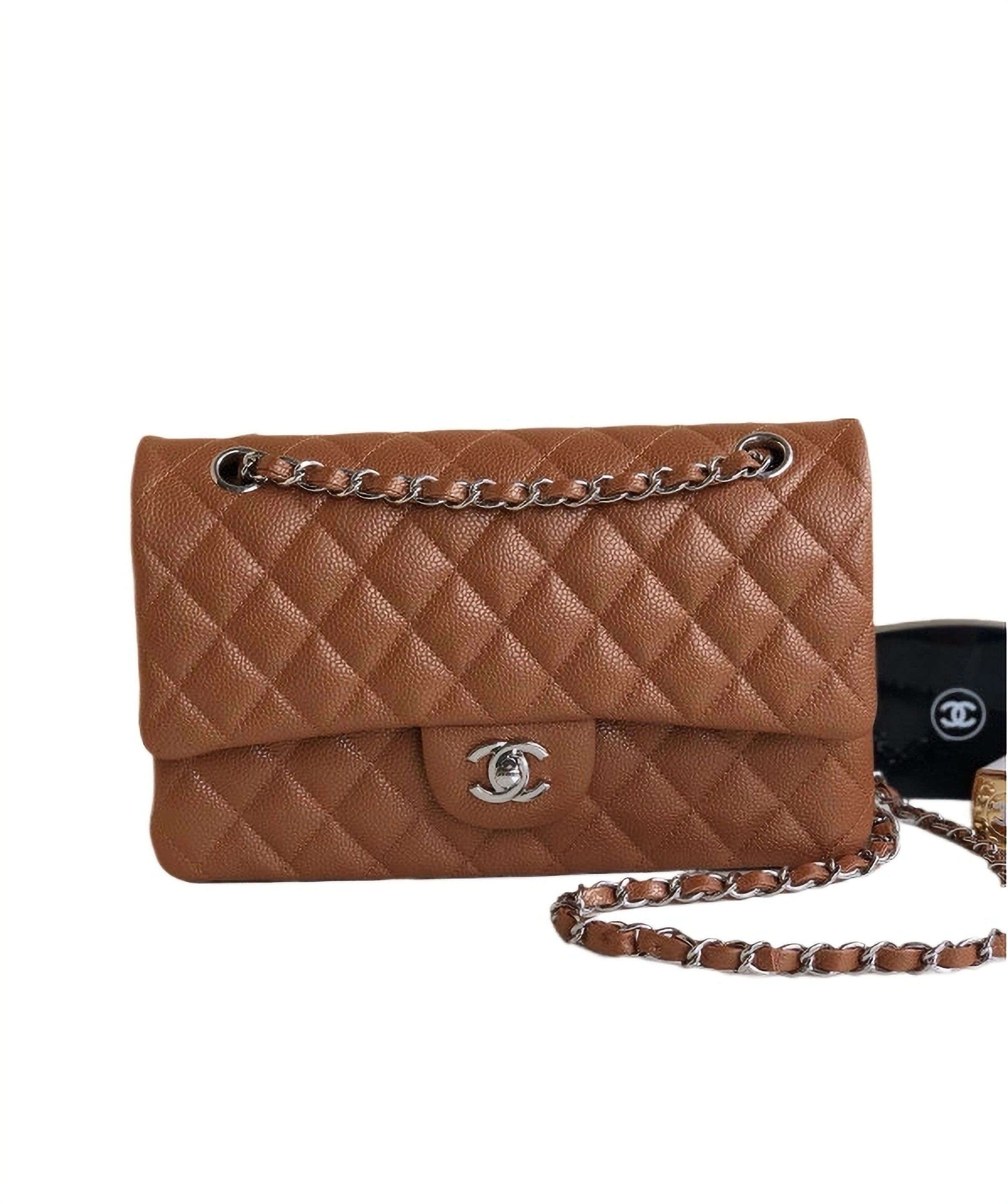Chanel Classic Medium Flap Bag – Caramel Brown Caviar Leather with Silver-Tone H