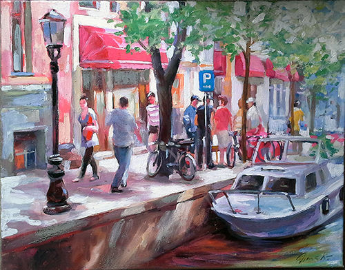 Amsterdam street scene 16"x20" canvas