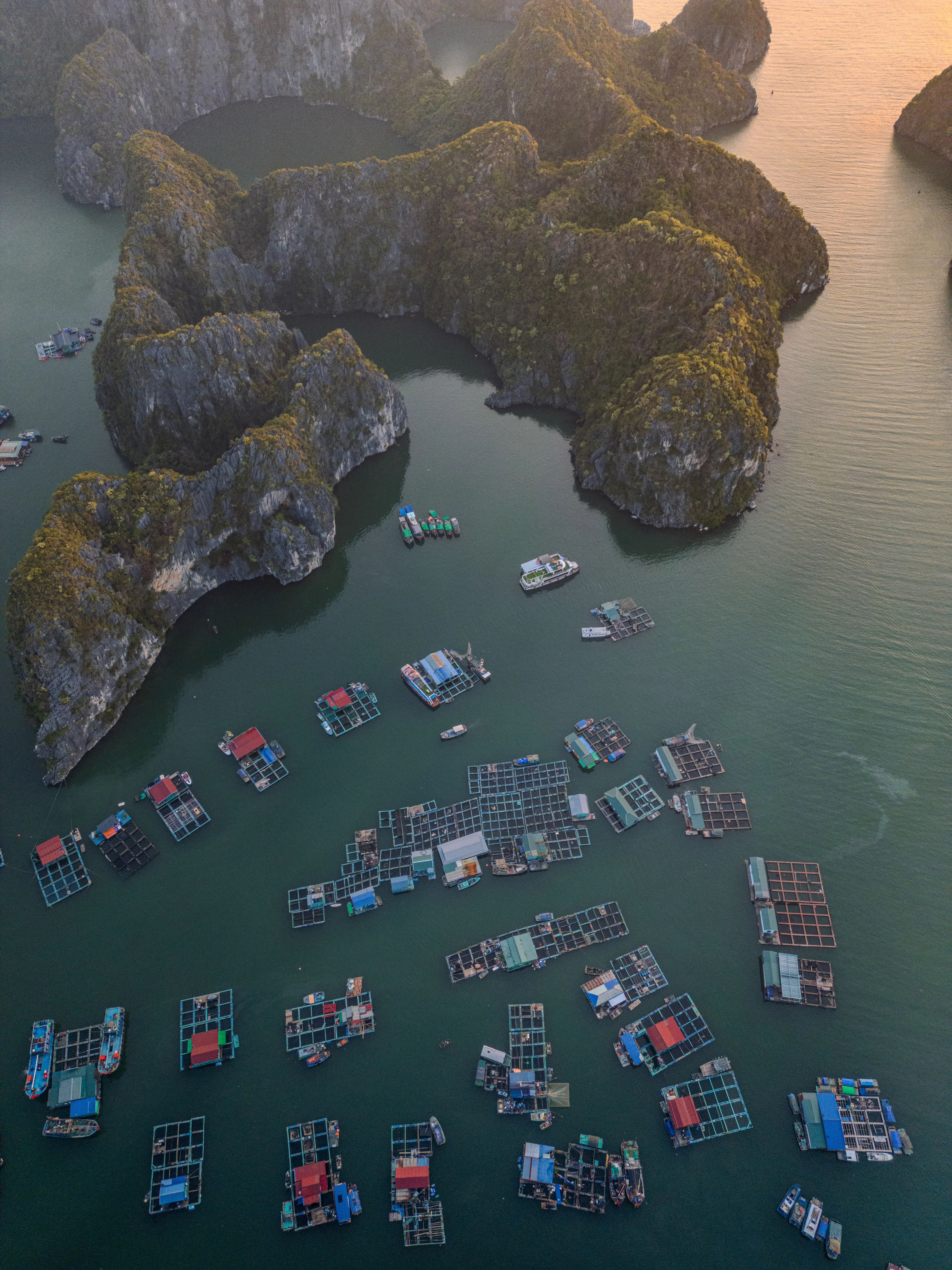 ue aérienne panoramique des îlots verdoyants de la baie de Lan Ha, au large de l’île de Cat Ba