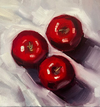 Three Apples fruit painting by Cleveland artist Ingrid Hoegner