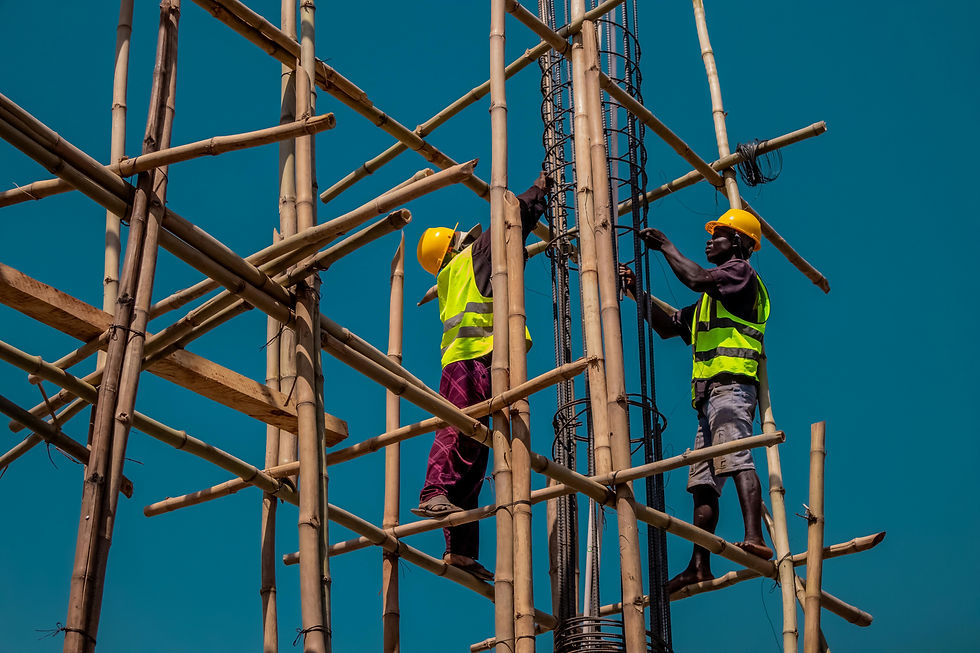 Bamboo scaffolding with workers