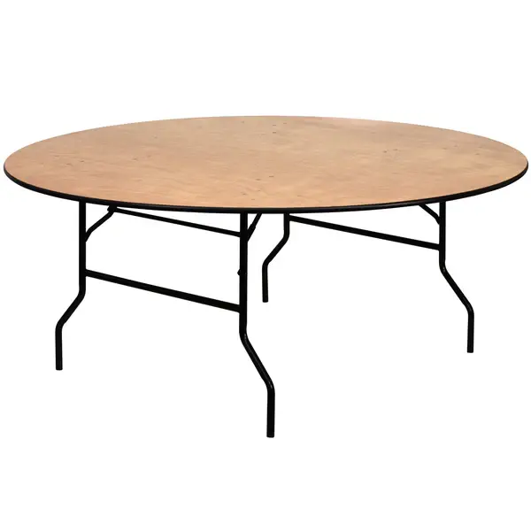 Thumbnail: 6-Foot Round Wood Folding Banquet Table with Clear Coated Finished Top