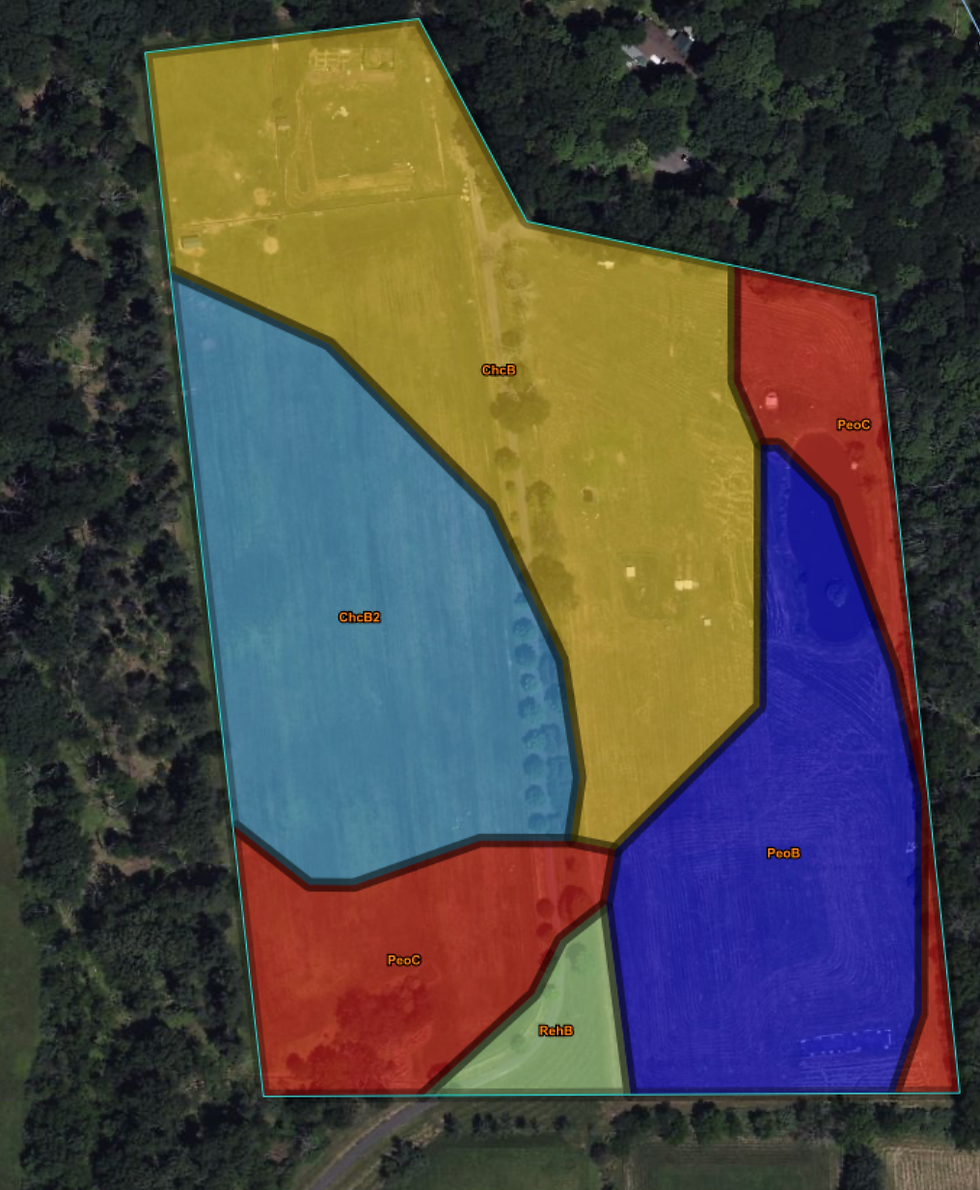 Web Soil Survey can help highlight the relative differences in potential productivity of our pastures' soils. Image from Web Soil Survey - Soil Map
