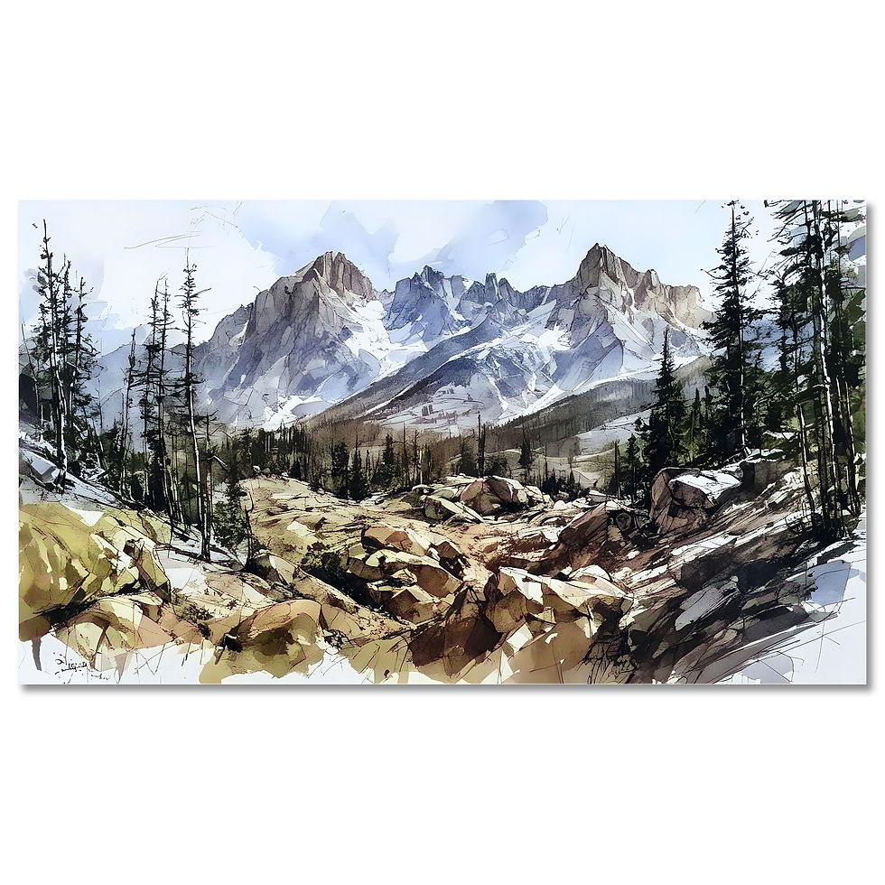 Akvarelový obraz horskej krajiny