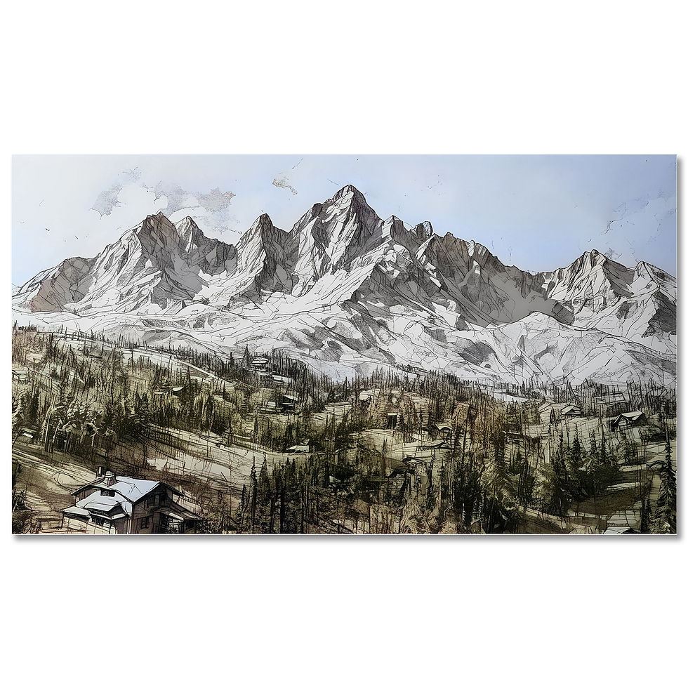 Kreslený obraz horskej krajiny