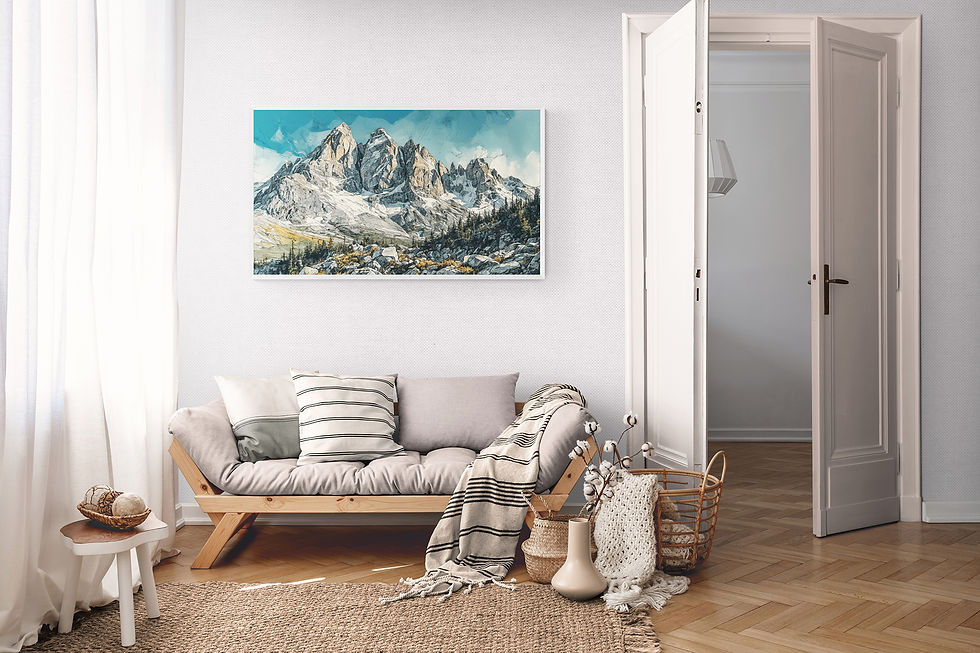 Umelecký obraz zasnežených štítov