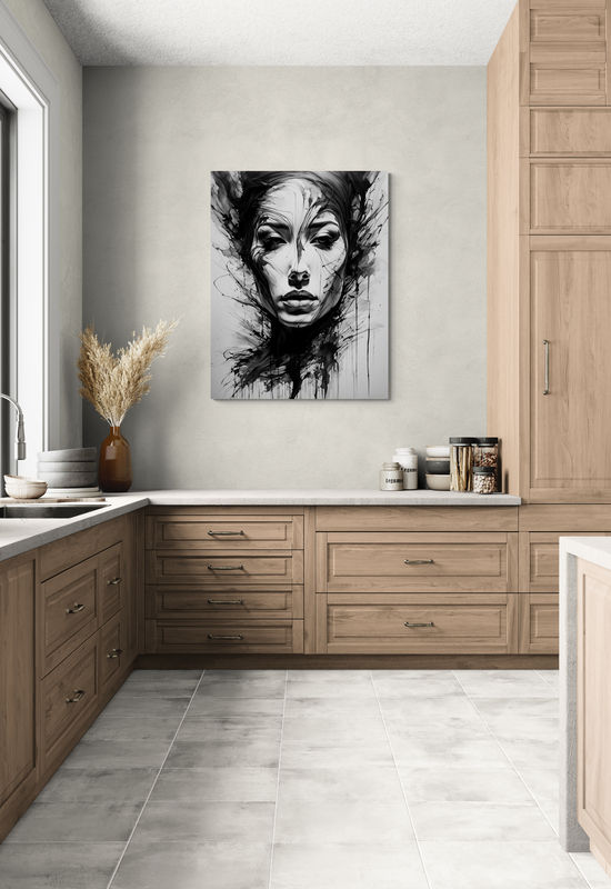 Expresívny portrét ženy s dramatickým čiernobielym kontrastom