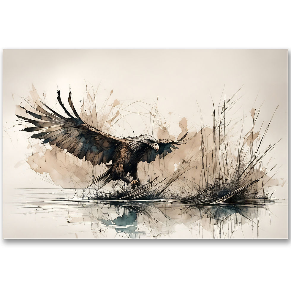 Orol pristávajúci pri jazere – umelecký obraz