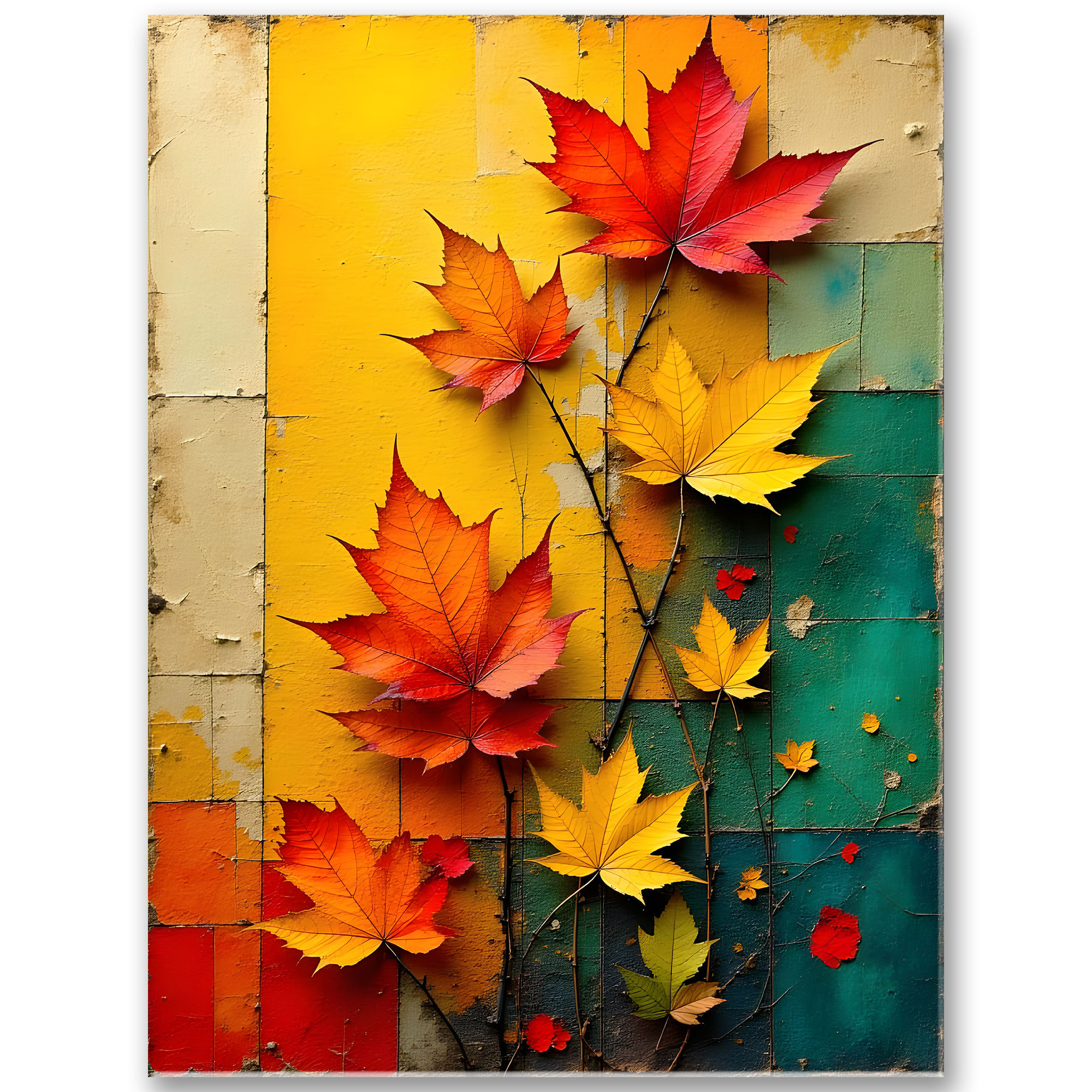 Umelecký obraz s lístím v jesenných farbách