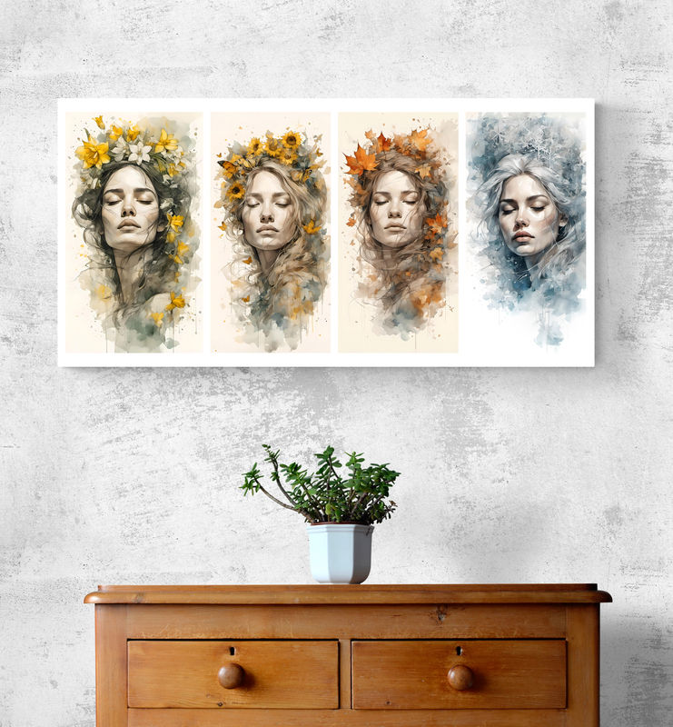 Portréty žien v sezónnych farbách a prírodných motívoch