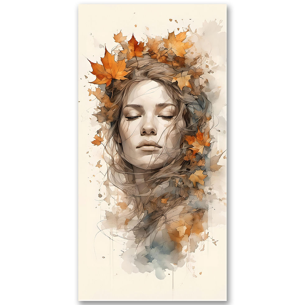 Jesenný portrét ženy s lístím vo vlasoch