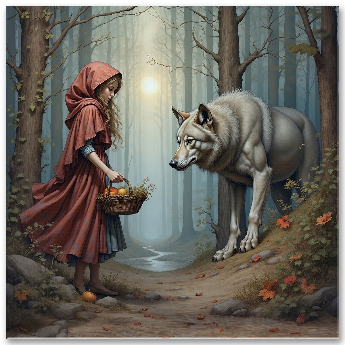 Obraz Červená čiapočka a vlk – dramatická scéna