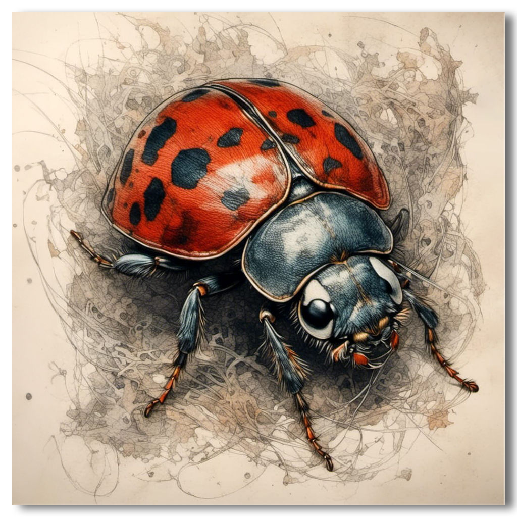 Detailná ilustrácia lienky na béžovom pozadí