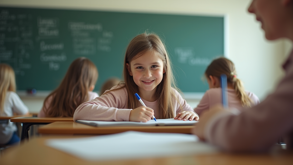 Eye-level view of a classroom with girls engaged in learning