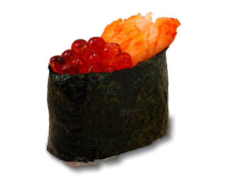 Vegan salmon roe and crab