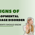 Two children, a girl and a boy, sit against a light green background. Text reads: 5 Signs of Developmental Language Disorder Every Parent Should Know.