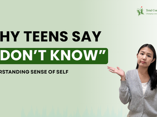 Teen girl shrugs in confusion on a light green background. Text: "Why Teens Say 'I Don't Know'" and "Understanding Sense of Self."
