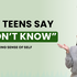 Teen girl shrugs in confusion on a light green background. Text: "Why Teens Say 'I Don't Know'" and "Understanding Sense of Self."