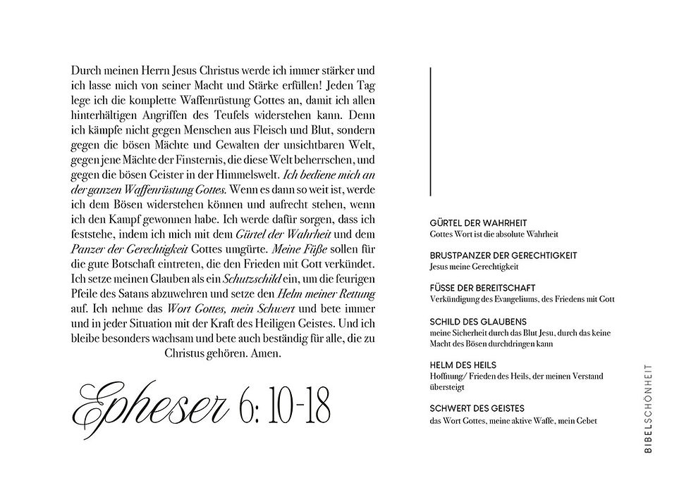 Unsere Karte 'Waffenrüstung Gottes' im Format A5 ist beidseitig bedruckt.