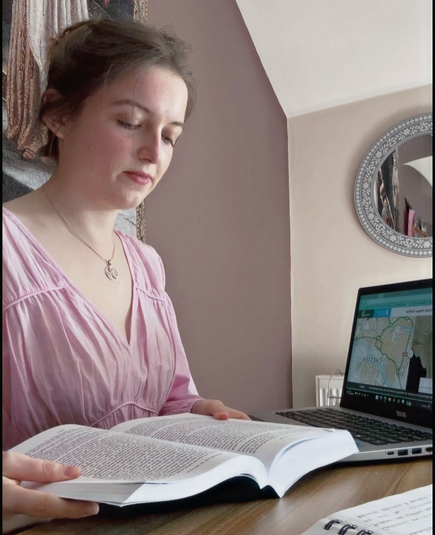 Louise Cowley researching for our map of Chester