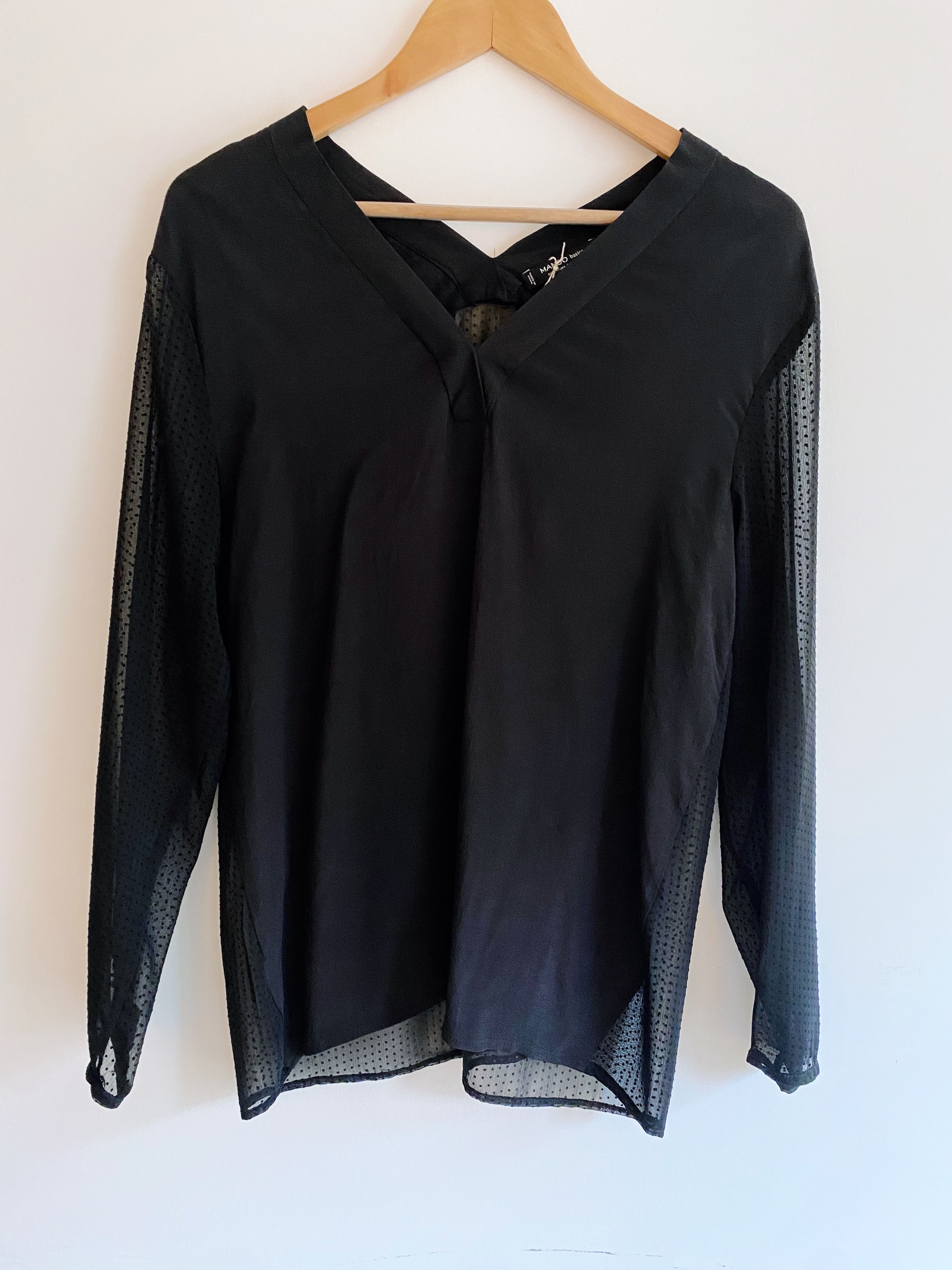 Mango black top with sheer sleeves (M)