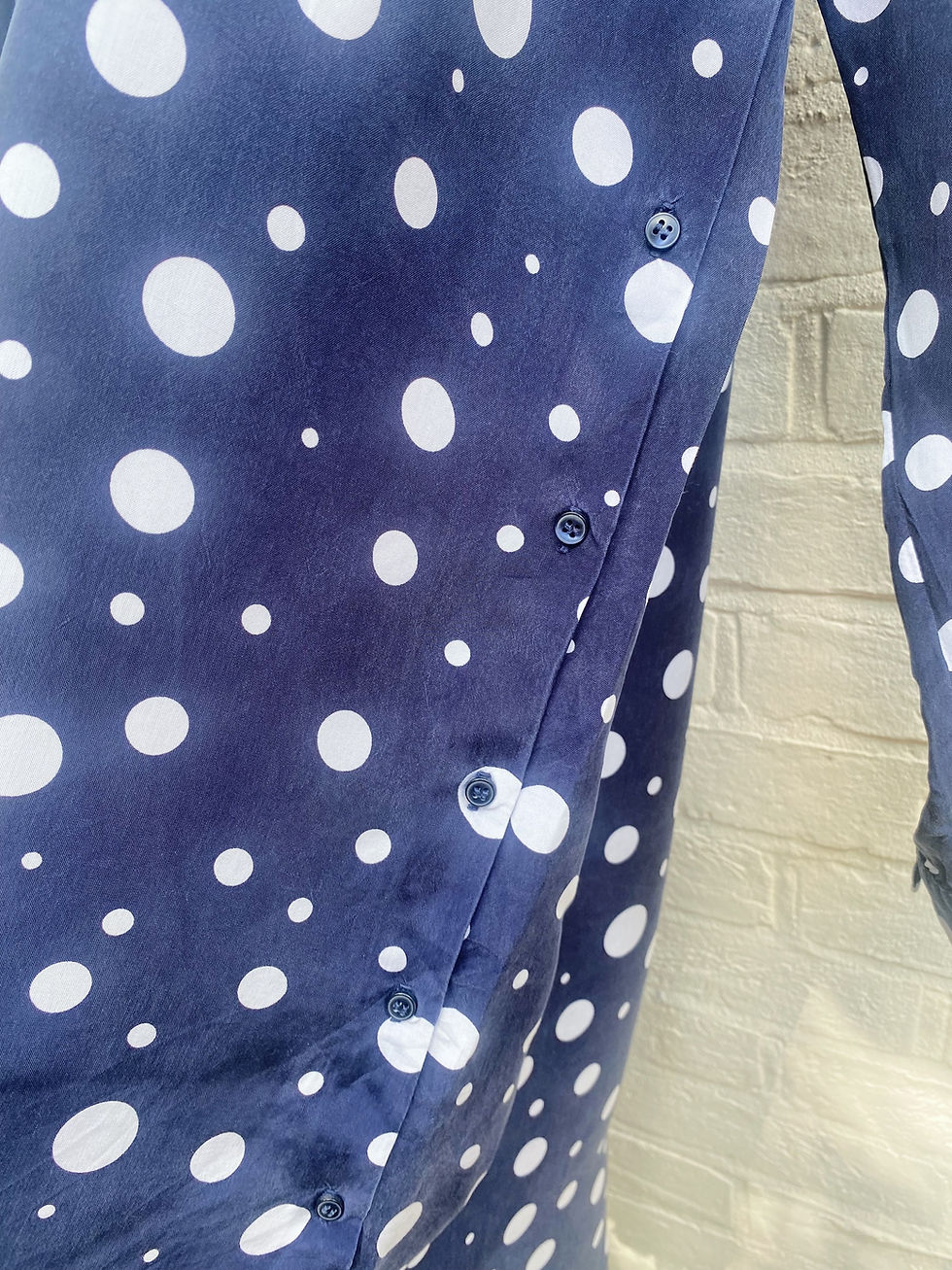 Thumbnail: Zara navy and white spotted shirt dress (M)