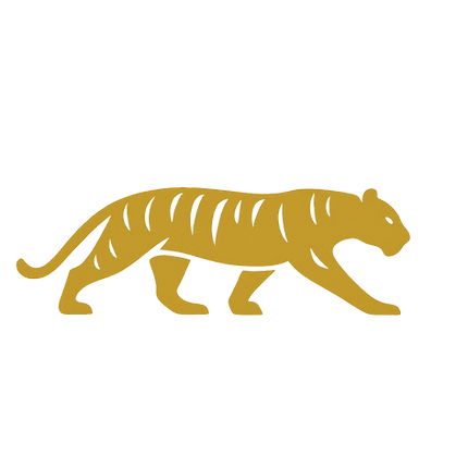 Goldene Tiger-Silhouette in dynamischer Haltung als Symbol für Kraft im vierten Kung-Fu-Grad.