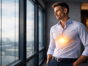 Ein Unternehmer entspannt sich beim Blick aus dem Fenster
