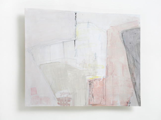 Abstract acrylic painting on Yupo paper, pink, architecture, New York artist, Lauren Blankstein