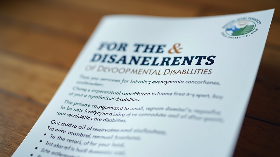 Close-up view of a pamphlet about support services for developmental disabilities