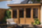 gartenhaus-modern-plutdach-grau-braun-glasfront