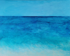 Abstraktes Gemälde in Acryl, Blau, Türkis, Beige