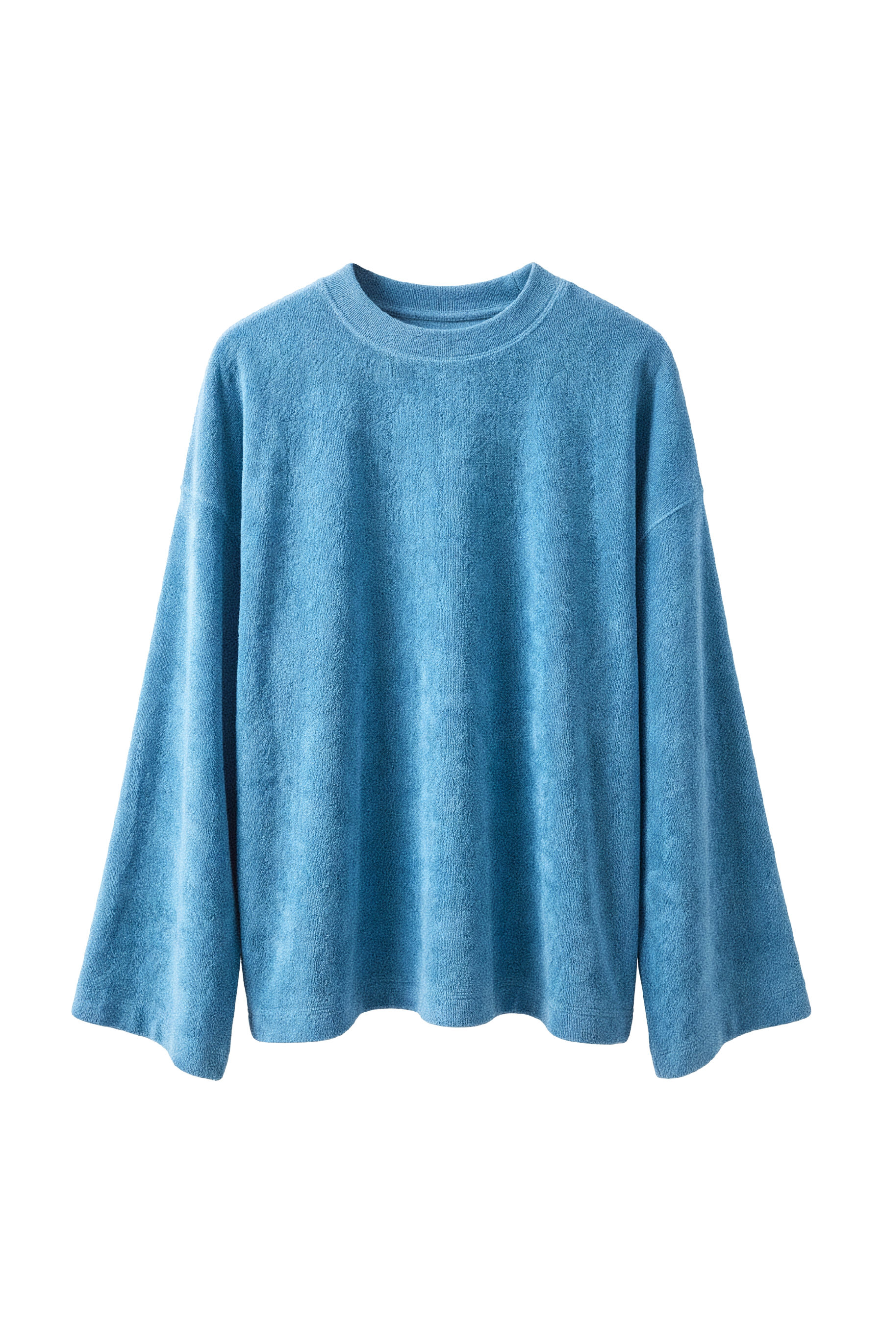 women terry towel long sleeve oversized tshirt in turquoise blue