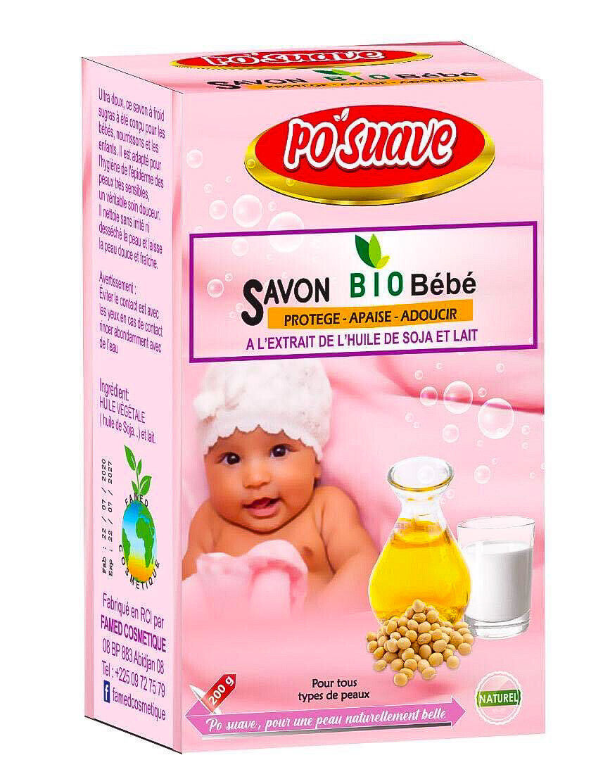 Miniature : Savon bébé bio - à l'extrait de l'huile et de lait de soja  - Po Suave - 200 g