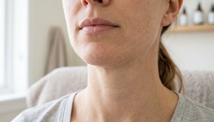 Close-up view of a lower face with relaxed lips and a smooth chin area.