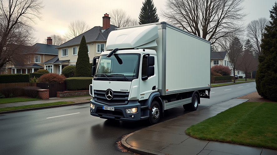 High angle view of a moving truck parked at a residential area