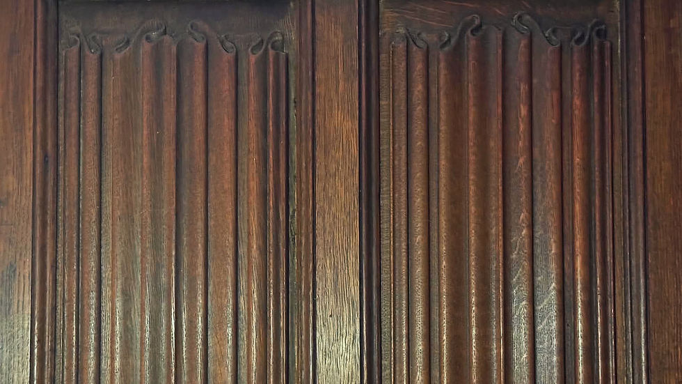 Two panels of linenfold panelling in the Victorian dining room at Athelhampton House & Gardens