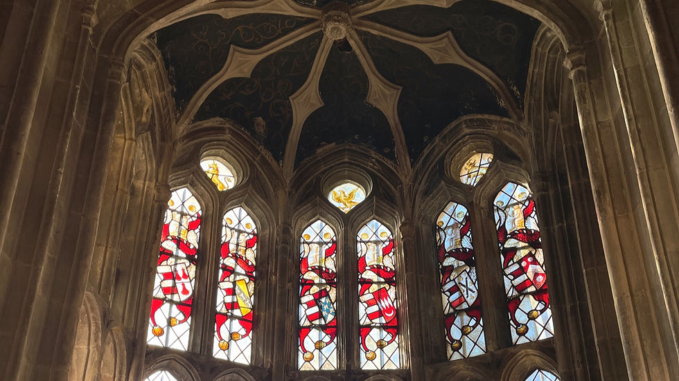 Medieval Stained Glass at Athelhampton House & Gardens in Dorset.