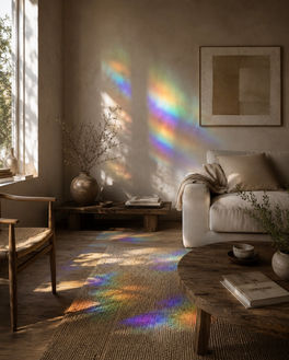 Arc-en-ciel dans un salon, sticker attrape soleil couelur arc-en-ciel