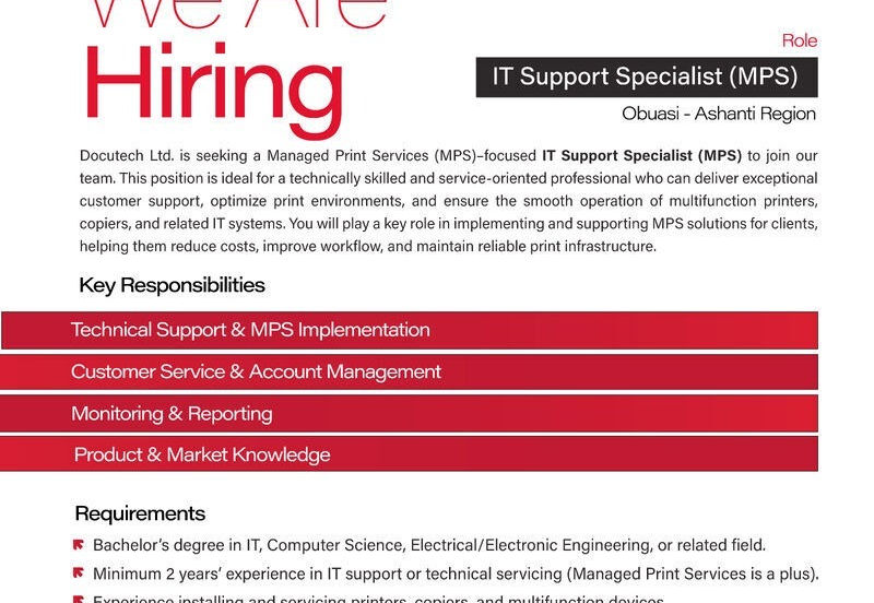 IT CAREER OPPORTUNITY AT DOCUTECH LTD.