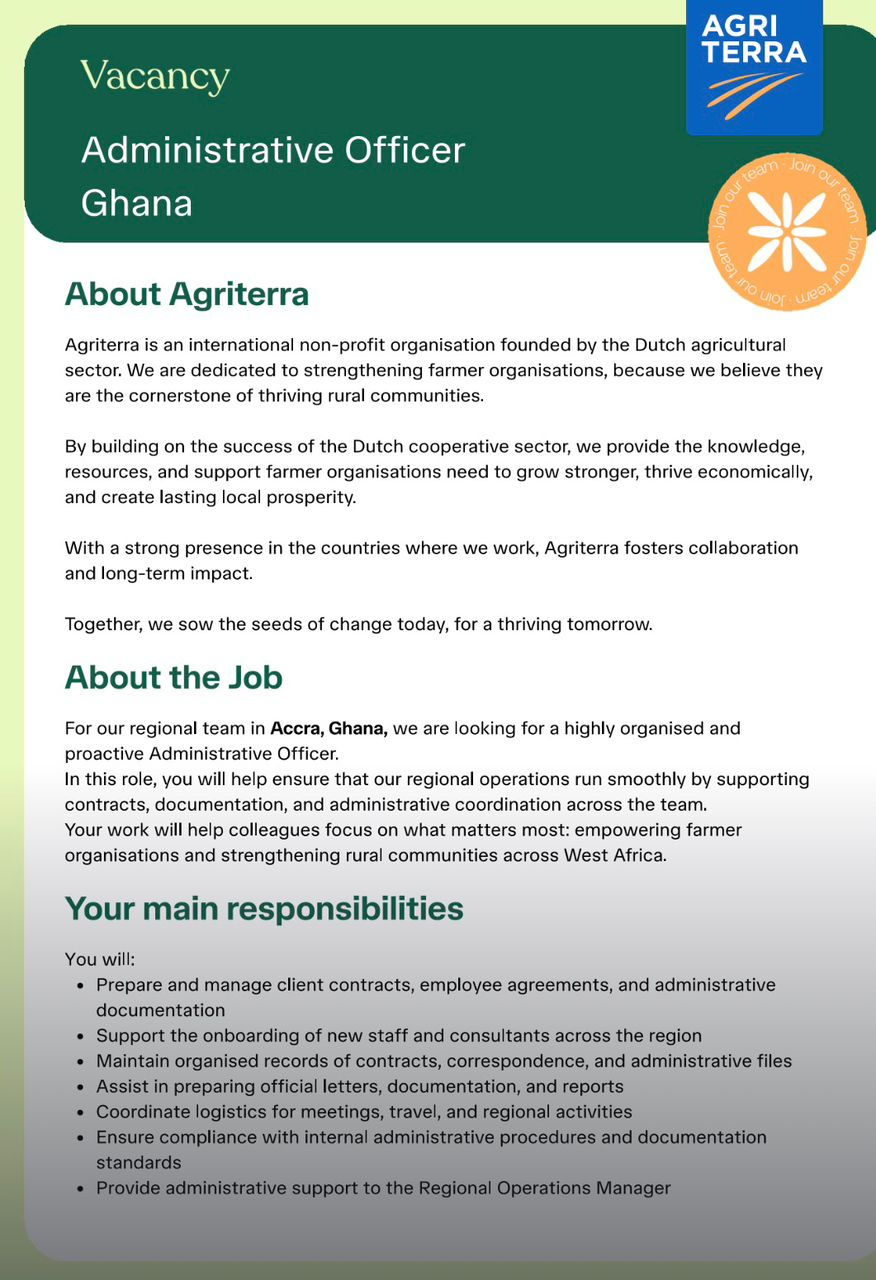 A CAREER OPPORTUNITY WITH AGRITERRA IN GHANA