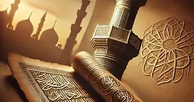 DALL·E 2025-03-15 16.08.33 - A tall and elegant minaret with an ancient manuscript scroll