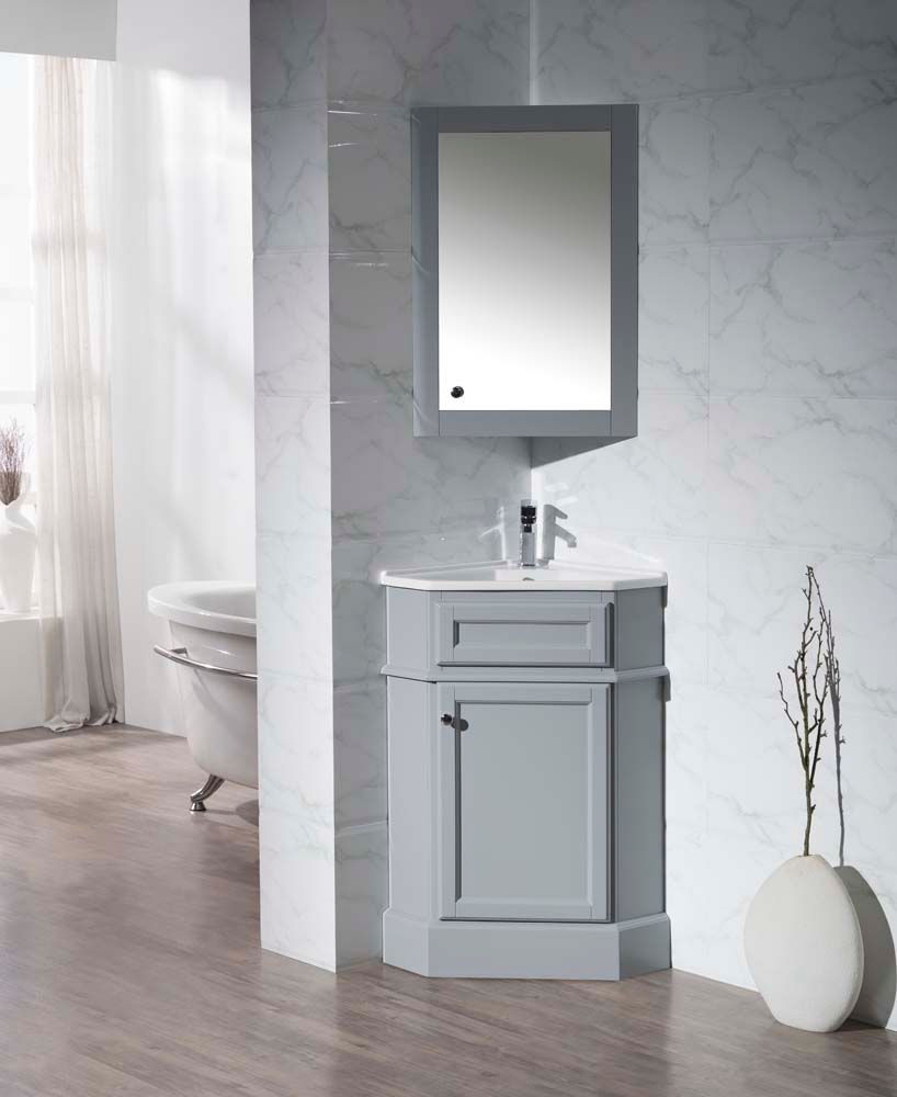 Thumbnail: Hampton Grey 27" Corner Vanity with Medicine Cabinet