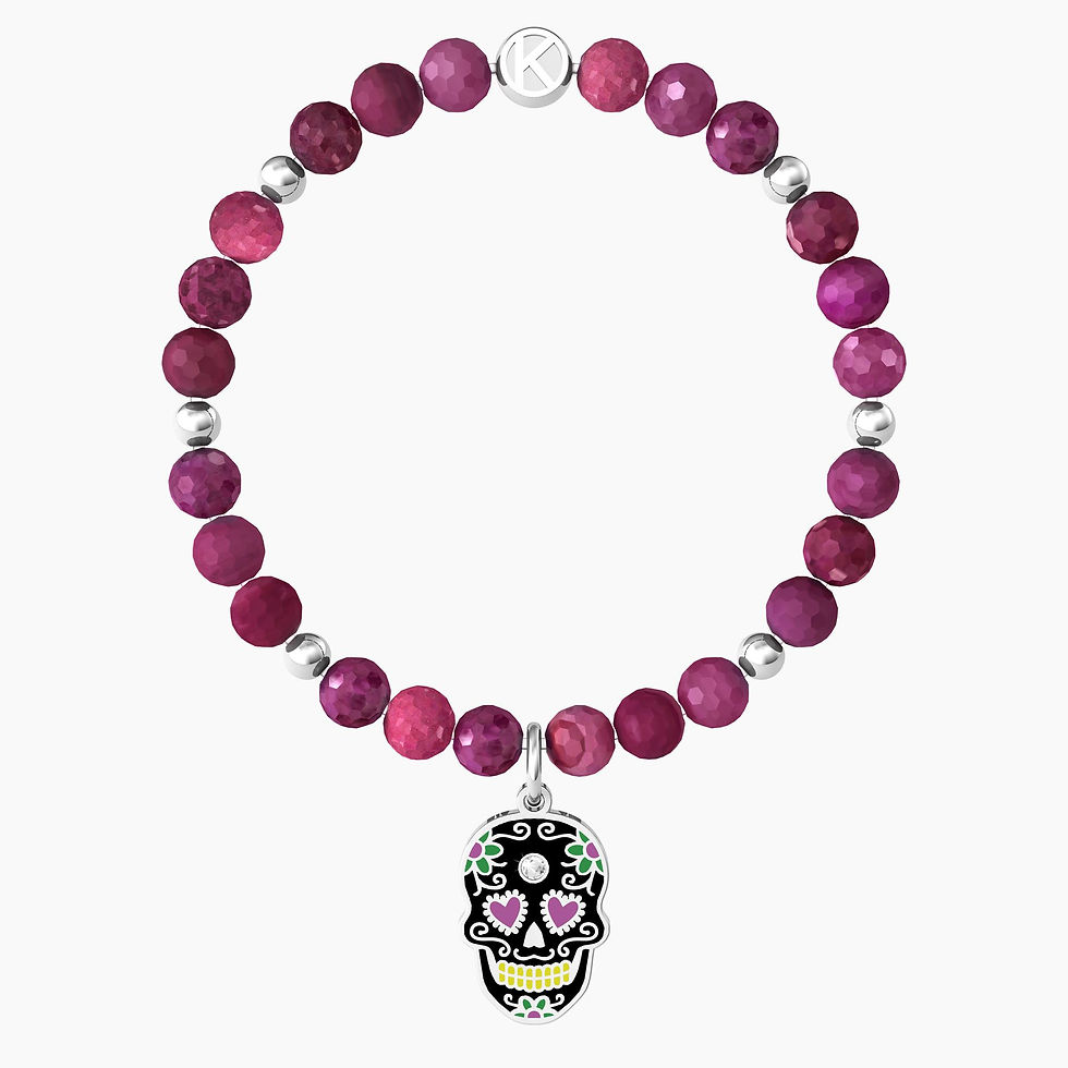 Miniatura: Bracciale Kidult donna in agata fucsia "Teschio"