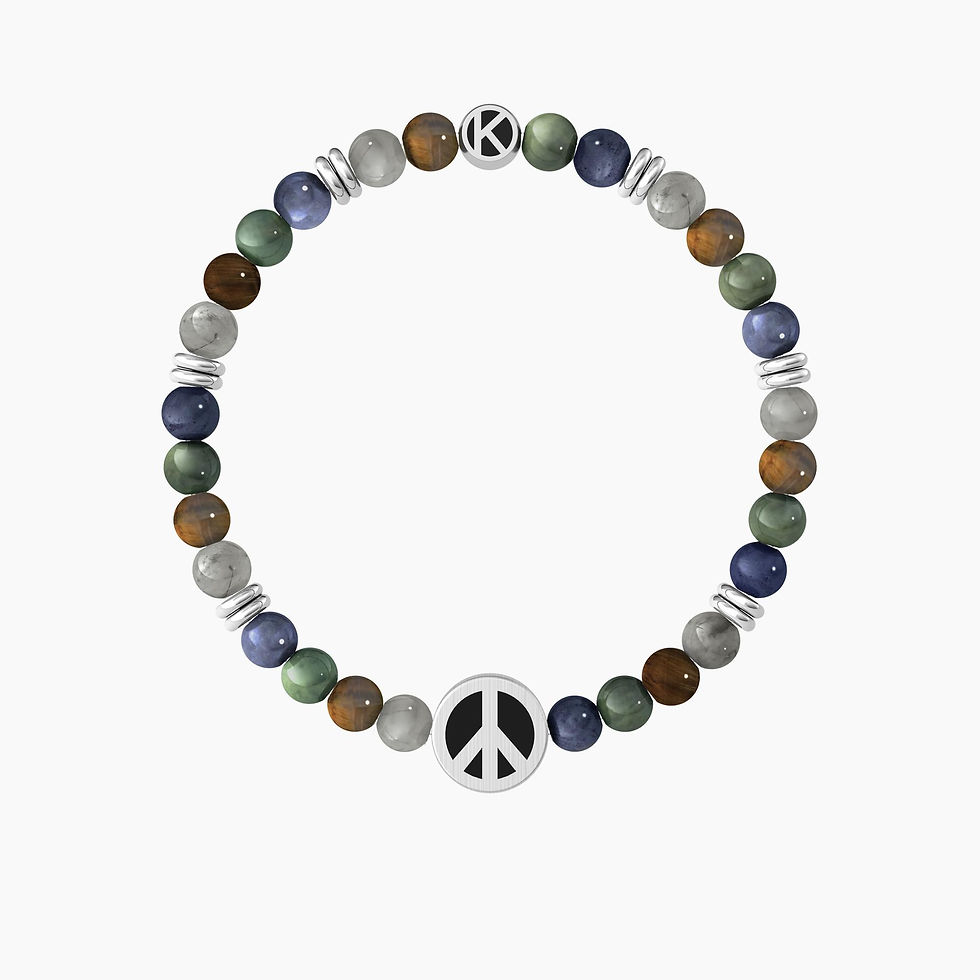 Miniatura: Bracciale elastico Kidult con pietre colorate "Stand For Peace"