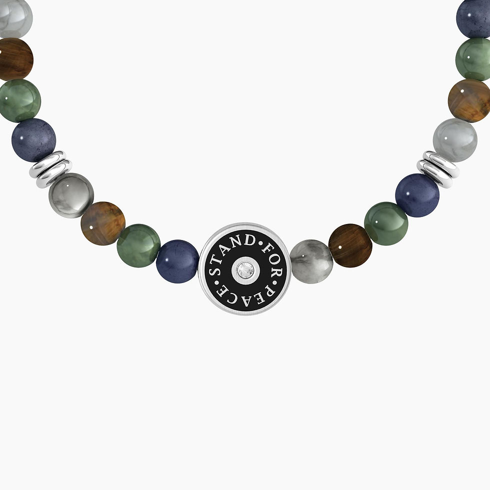 Miniatura: Bracciale elastico Kidult con pietre colorate "Stand For Peace"
