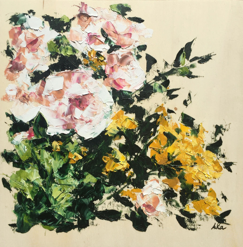 Fleurs Jaunes et Blanches sur bois