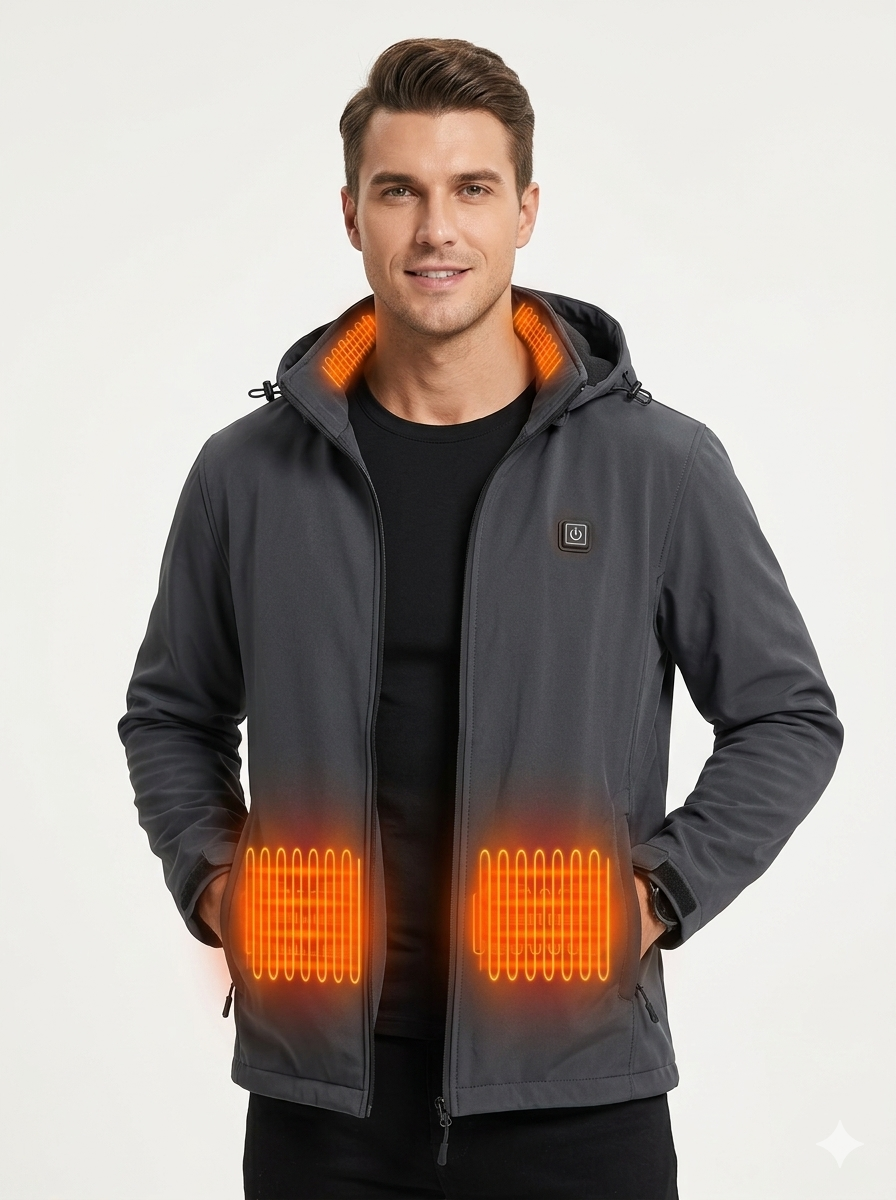 Custom Heated Jacket with Removable Hood and Battery – (Heated Soft Shell)